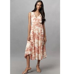 Reformation Farah Sleeveless V-Neck Midi Dress Cream Peach Scenic Print Size 6